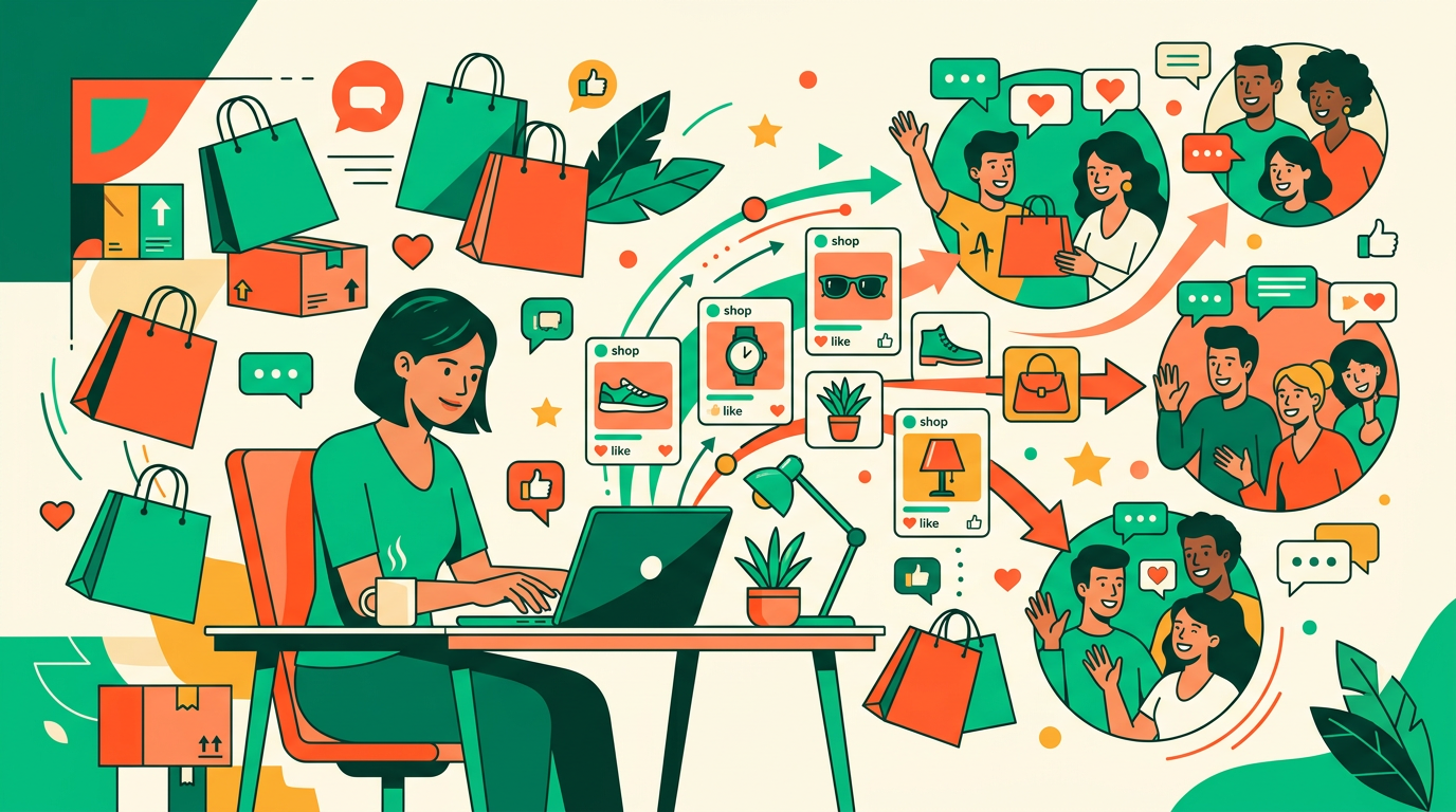 E-commerce seller using Facebook group communities to distribute products and drive organic sales without paid ads