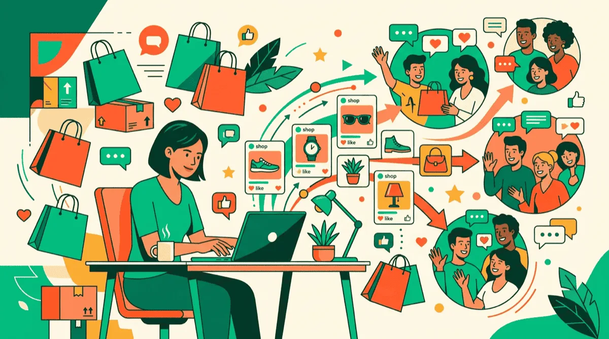 E-commerce seller distributing products to multiple Facebook group communities through strategic content marketing