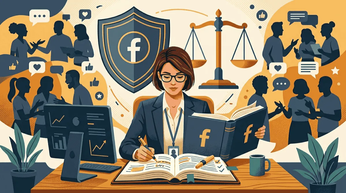 Facebook group admin reviewing community rules with a focus on fairness and protection for group members