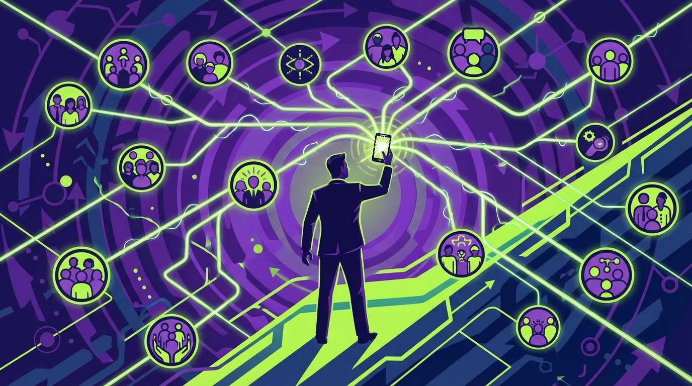 Network marketer building authentic connections across multiple Facebook group communities through strategic content sharing