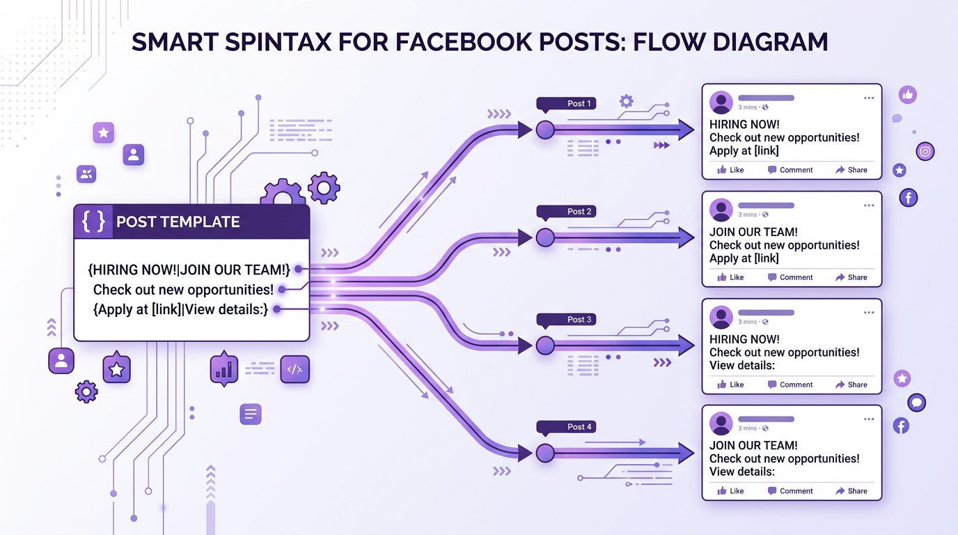 Smart Spintax creates multiple unique post variations from a single template for Facebook group posting