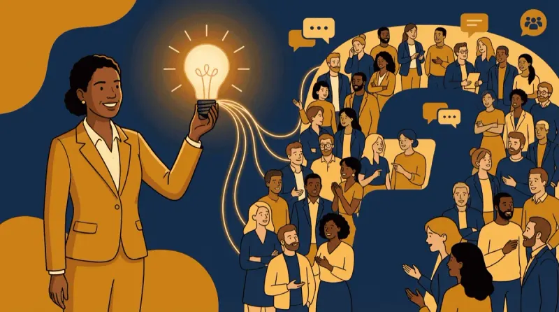 Business person sharing valuable ideas with an engaged Facebook group community without being spammy