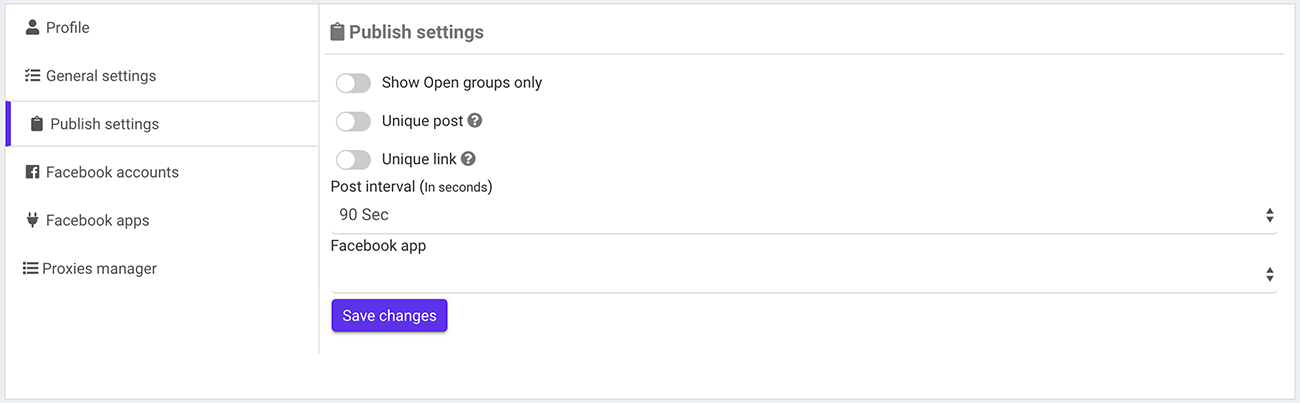 Facebook Groups Publish Settings